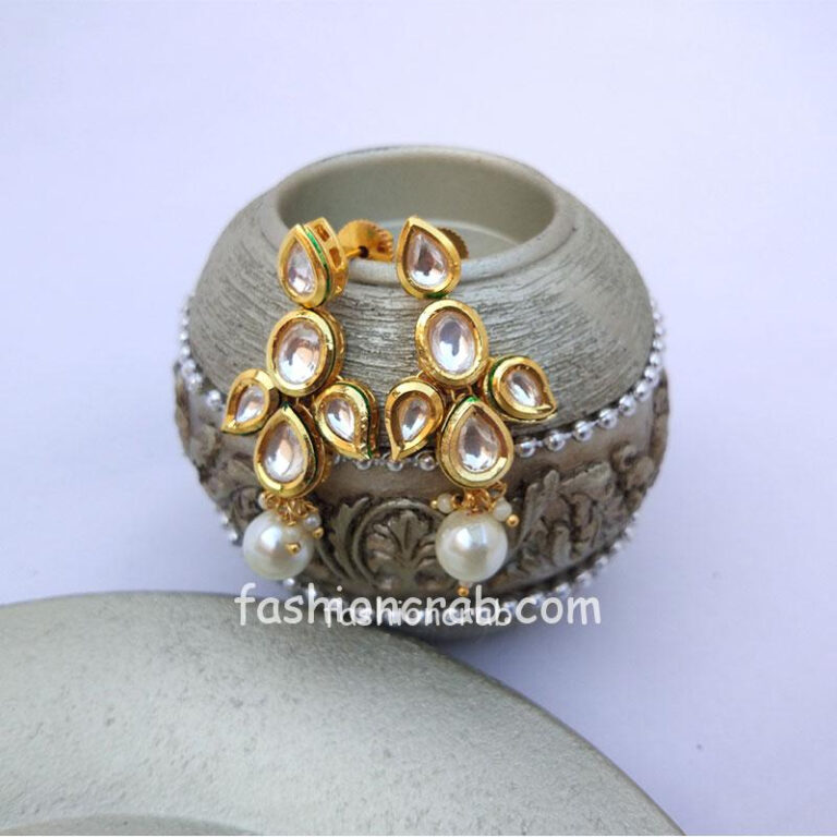 Beautiful Kundan Earrings with Pearl Drop