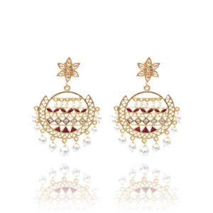 Gold-Toned Earring with Maroon Meenakari