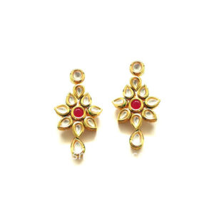 Gold-Toned Traditional Kundan Drop Earrings for Women