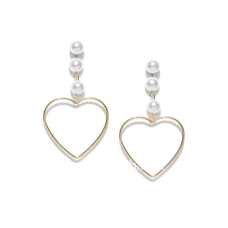 Heart Shaped Long Statement Pearl Drop Earrings