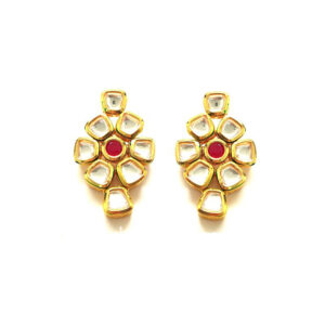 High Quality Kundan Earrings with Red Stone for Women