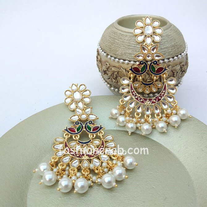 Peacock Style Pearl Drop Long Earrings-01 Peacock Style Pearl Drop Long Earrings