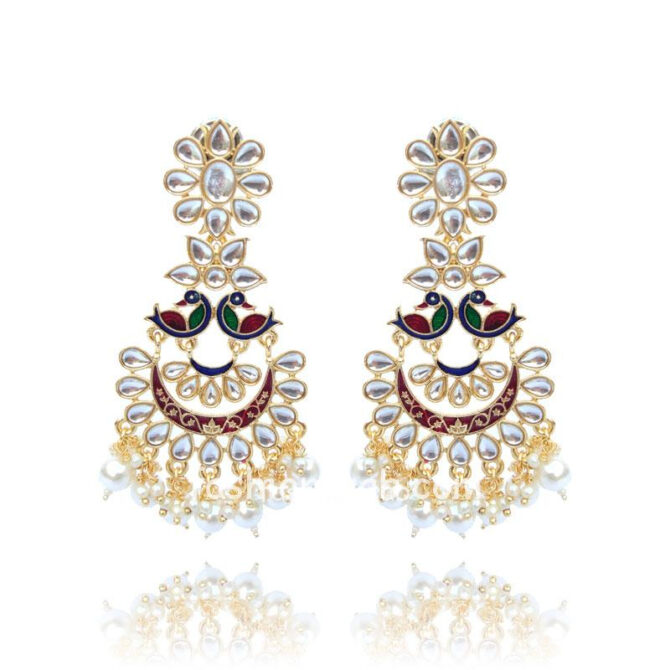 Peacock Style Pearl Drop Long Earrings