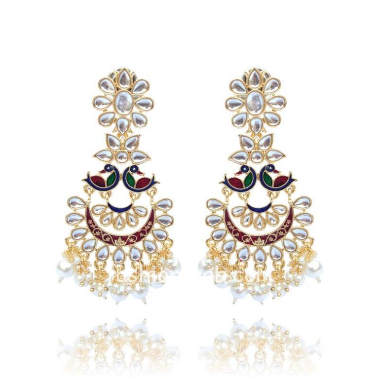 Peacock Style Pearl Drop Long Earrings