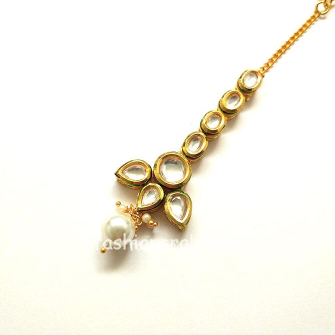 Traditional Pearl Kundan Maang Tikka for Girls