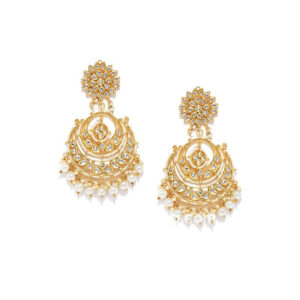 White Pearl Designer Earrings Kundan Chandbali for Women