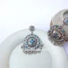 Ethnic Blue and Green Stone German Silver Drop Ghunghroo Hanging Earring Ethnic Blue and Green Stone German Silver Drop Ghunghroo Hanging Earring