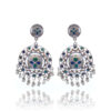 Ethnic Blue and Green Stone German Silver Drop Ghunghroo Hanging Earring