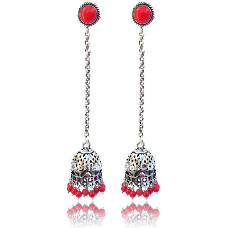 Oxidised German Silver Long Jhumka Earring with Chain