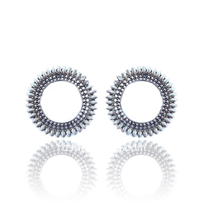 Oxidized Silver Hoop Earrings for Women and Girls