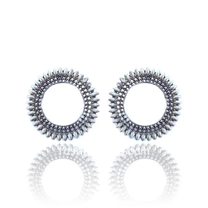 Oxidized Silver Hoop Earrings for Women and Girls