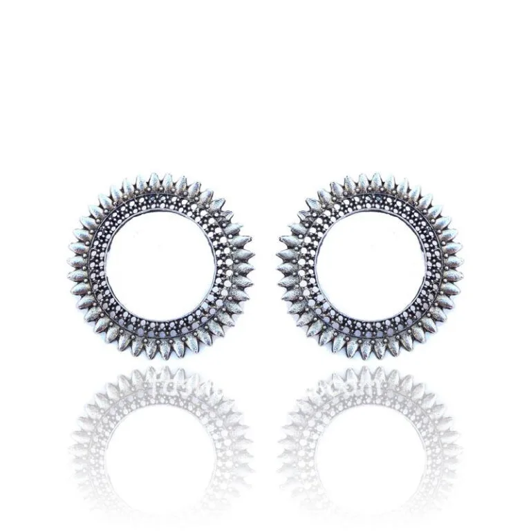 Oxidized Silver Hoop Earrings for Women and Girls