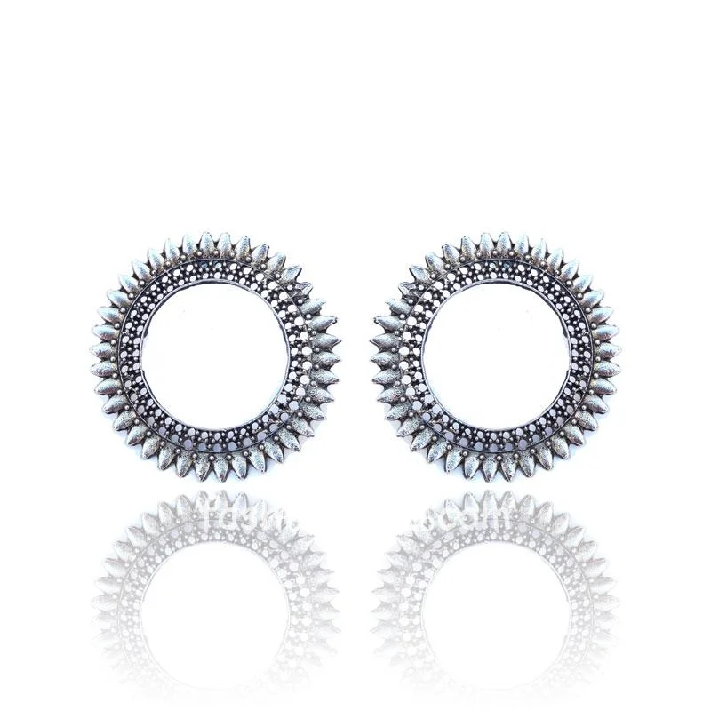 Oxidized Silver Hoop Earrings for Women and Girls