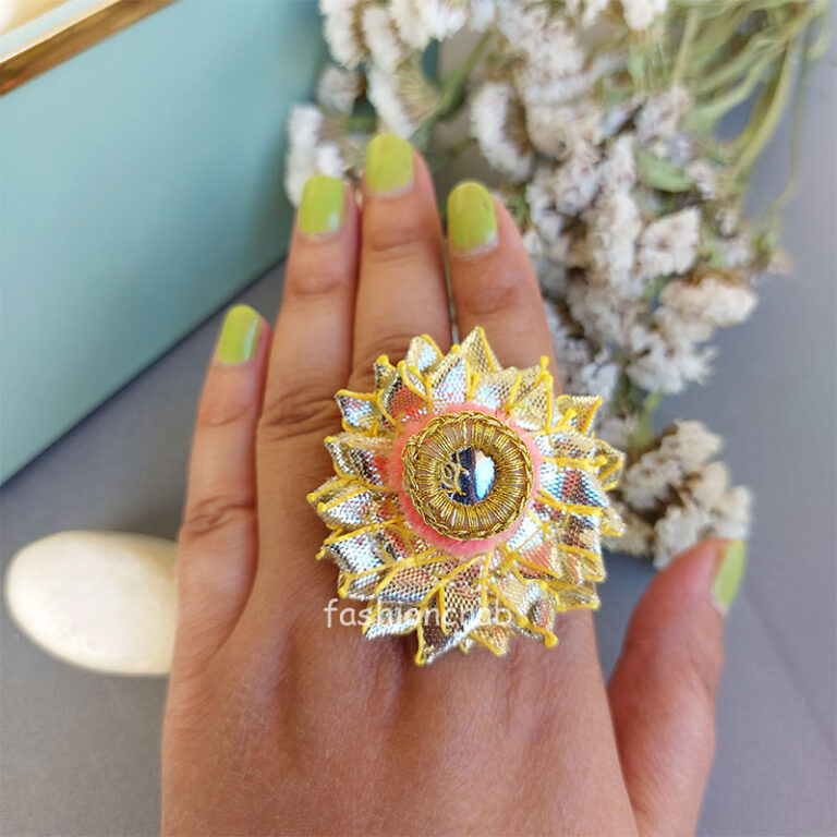Pink Color Gota Patti Ring for Women