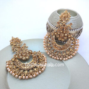 Traditional Kundan Polki Golden Color Earring for Wedding Party