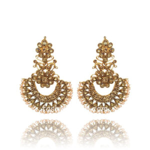 Traditional Kundan Polki Golden Color Earring for Wedding Party