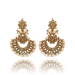 Traditional Kundan Polki Golden Color Earring for Wedding Party