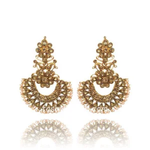 Traditional Kundan Polki Golden Color Earring for Wedding Party
