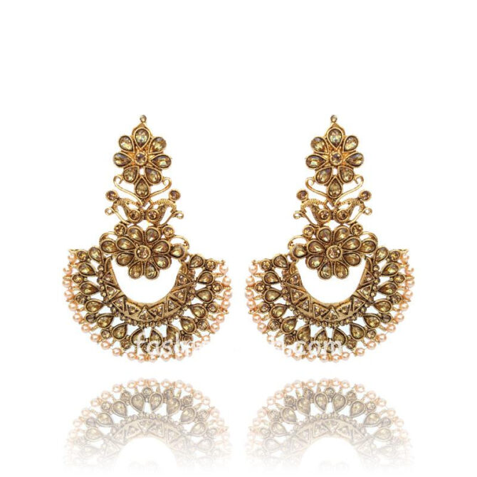 Traditional Kundan Polki Golden Color Earring for Wedding Party Traditional Kundan Polki Golden Color Earring for Wedding Party