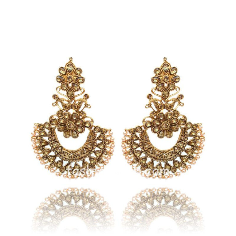 Traditional Kundan Polki Golden Color Earring for Wedding Party