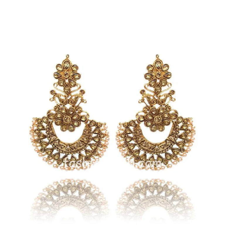 Traditional Kundan Polki Golden Color Earring for Wedding Party