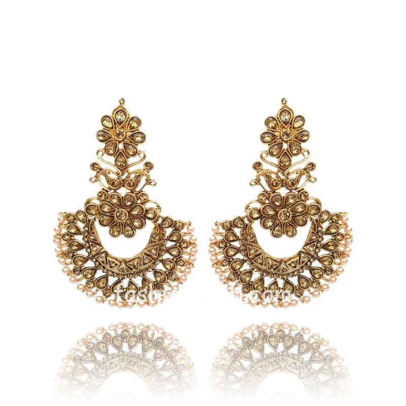 Traditional Kundan Polki Golden Color Earring for Wedding Party