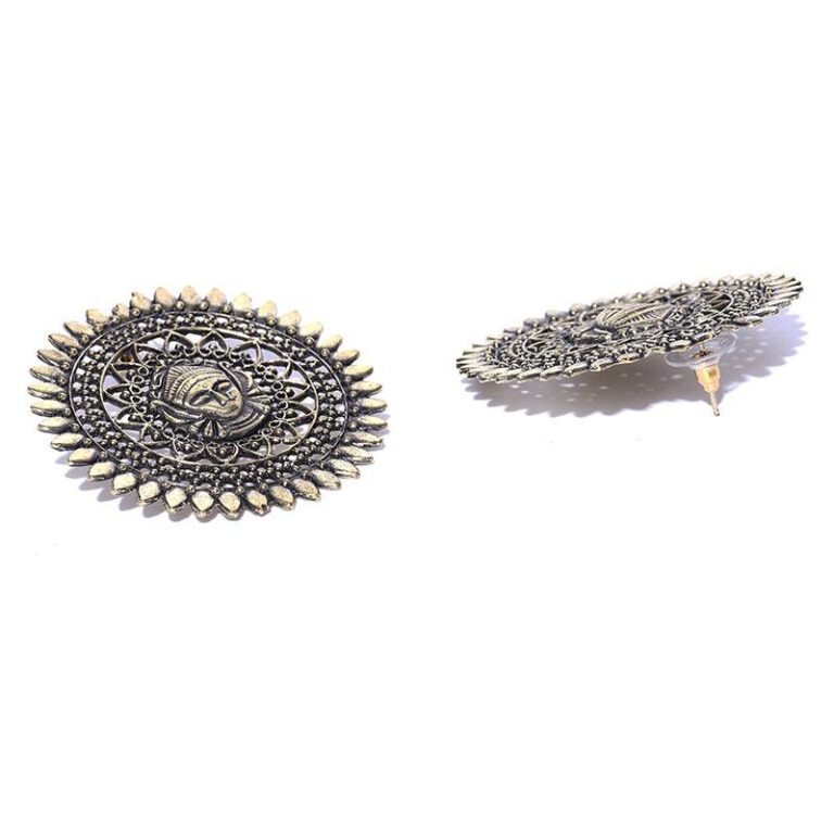 Antique Gold-Toned Goddess Durga Oversized Stud Earrings