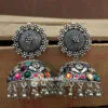 Big Size Multicolor Oxidised Silver Jhumka Earring