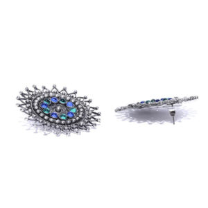 Blue Green Crystal Oxidized Silver Plated Stud Earring