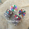 Floral Patterned Stone-Studded MultiColor Oxidised Earring