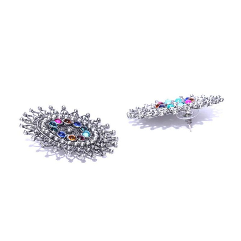 Multicolor Oxidised Silver Plated Stud Earring