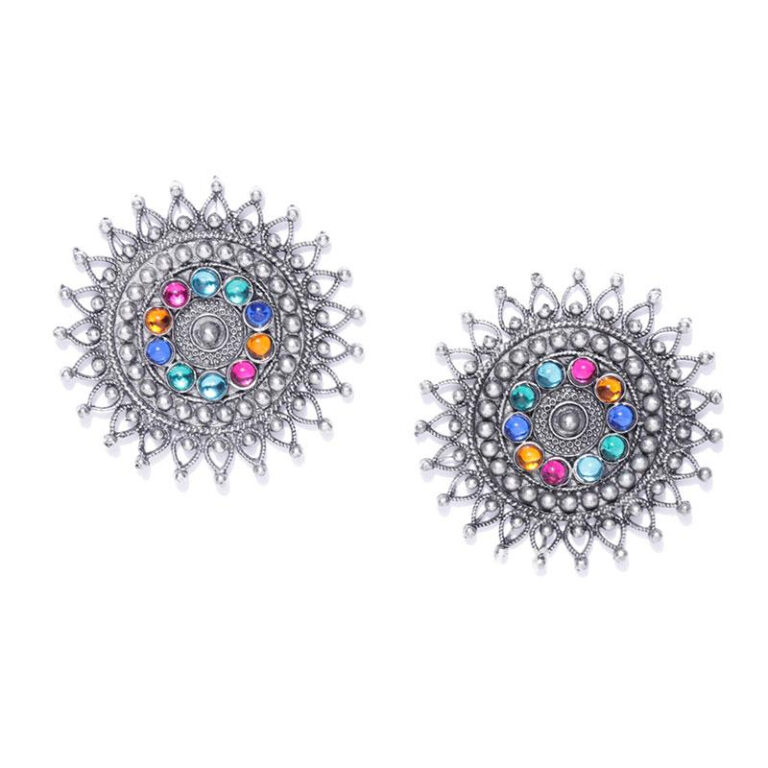 Multicolor Oxidised Silver Plated Stud Earring