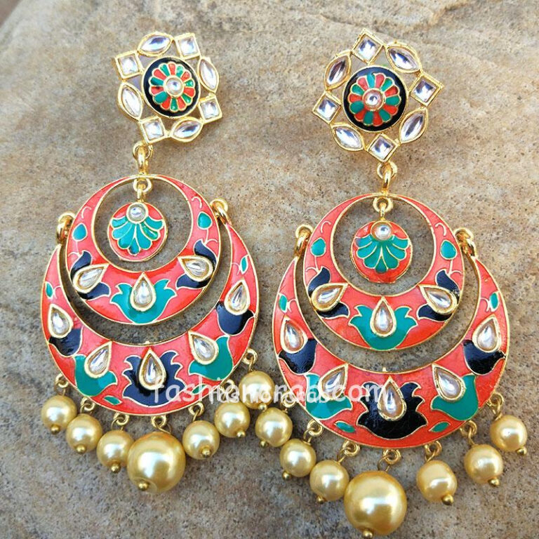 Peach Color Ethnic Meenakari Earring for Women