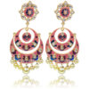 Pink Meenakari Kundan Chandbali Earrings for Women