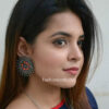 Pink Orange Crystal Oxidised Silver Plated Stud Earring-03 Pink Orange Crystal Oxidised Silver Plated Stud Earring
