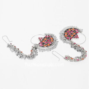 Pink Orange Oxidized Silver Chandbali Earring