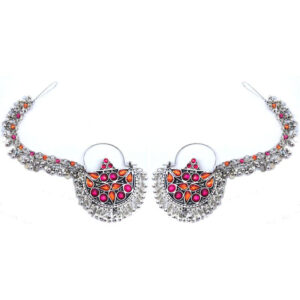 Pink Orange Oxidized Silver Chandbali Earring