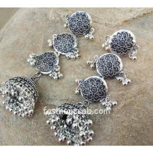 Three Layer Oxidized Silver Jhumka Earring