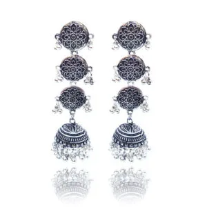 Three Layer Oxidized Silver Jhumka Earring
