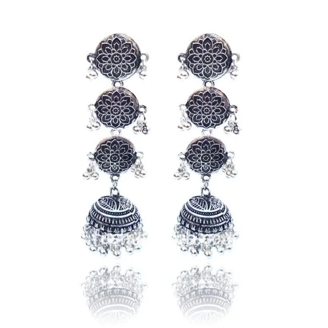 Three Layer Oxidized Silver Jhumka Earring Three Layer Oxidized Silver Jhumka Earring
