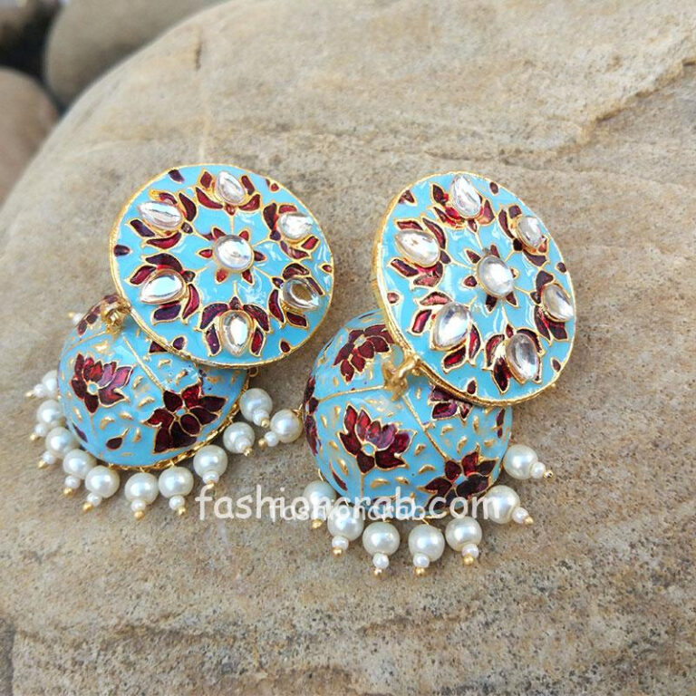 Traditional Blue Red Meenakari Jhumka Earring for Women