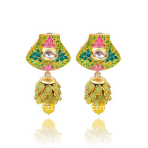 Pink Green Meena Pacchi Yellow Earring