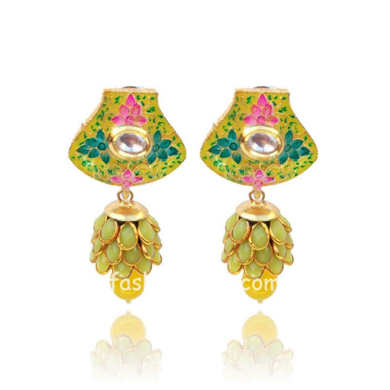 Pink Green Meena Pacchi Yellow Earring