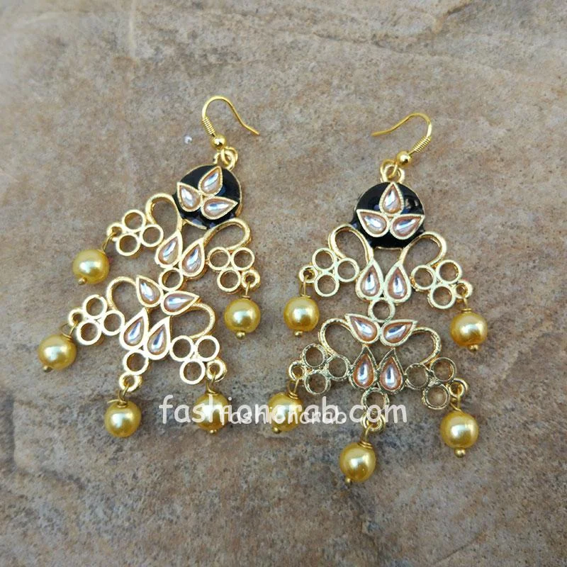 Black Meenakari Pearl Earrings
