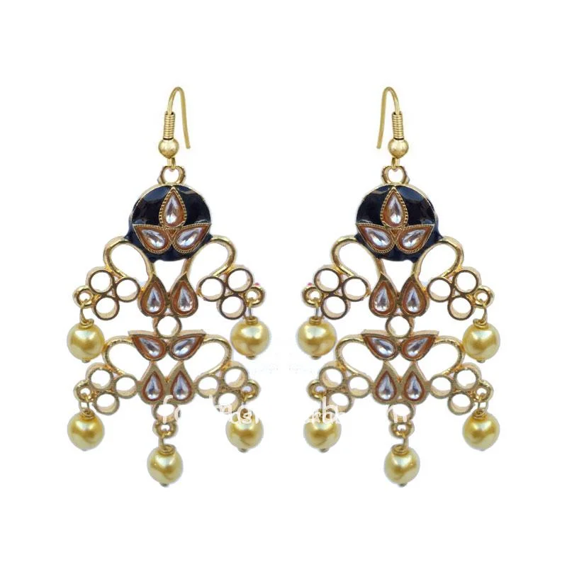 Black Meenakari Pearl Earrings