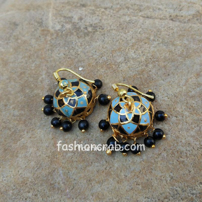 Blue Black Small Jhumka Earrings