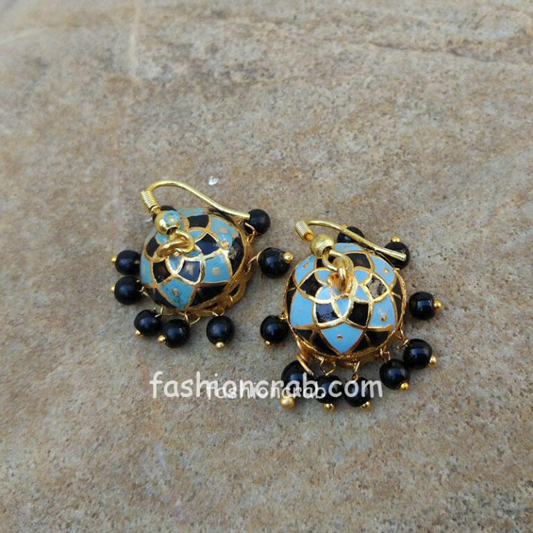 Blue Black Small Jhumka Earrings