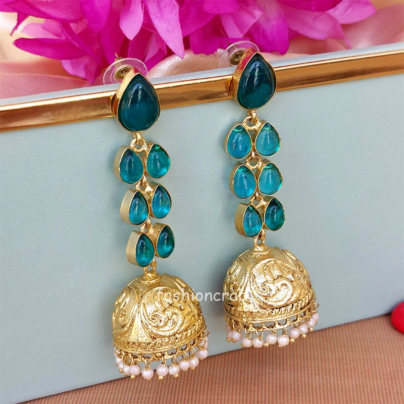 Blue Stone Long Drop Wedding Earring