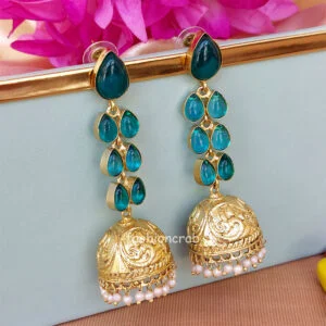 Blue Stone Long Drop Wedding Earring