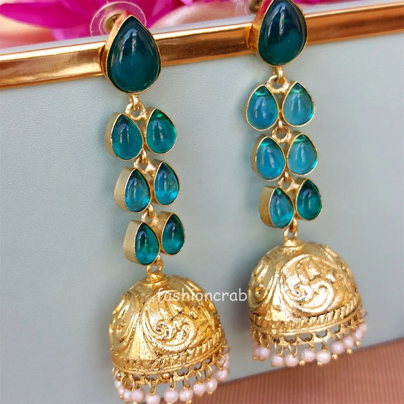 Blue Stone Long Drop Wedding Earring